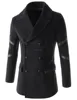 Mens Slim Fit Big Lapel Double Breasted Leather Patched Thin Padded Black Coat