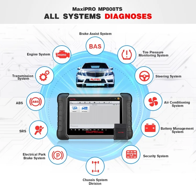 full system obd2 car diagnostic machine autel maxipro mp808ts diagnostic scanner with TPMS programming