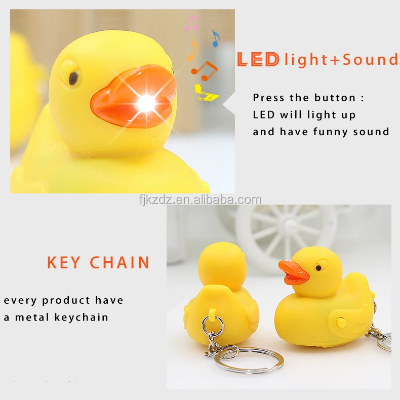 Promotional Lovely Yellow Duck Shape Lighting Keychain With Quake Sound