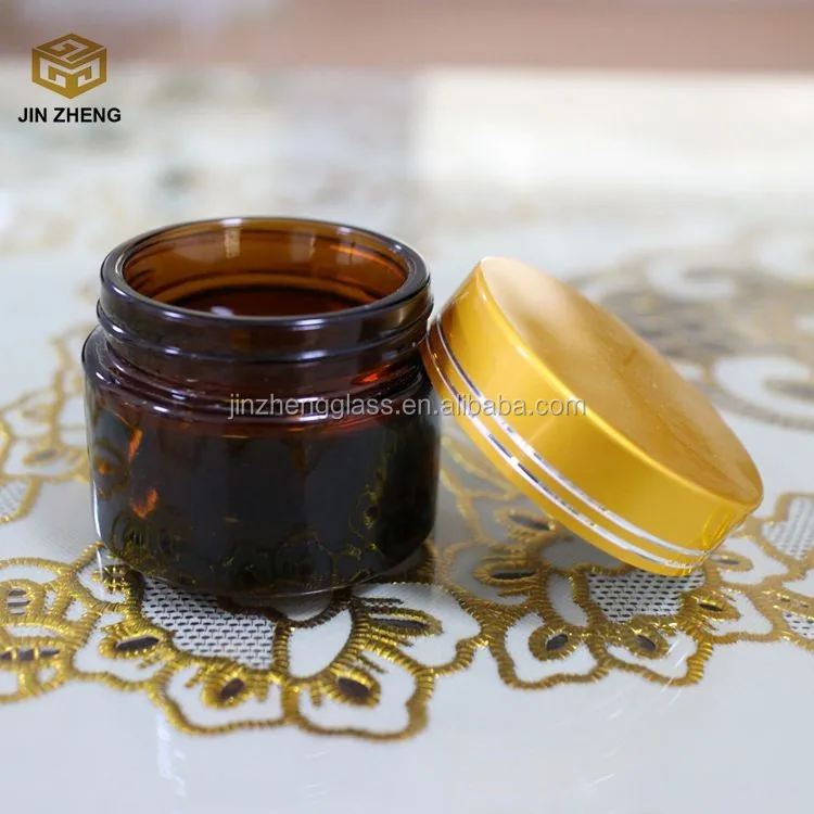 Wholesale Frosted 50ml Round Glass Amber Cosmetic Cream Jars With Black