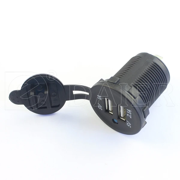Double Ports Panel Mount 12v Usb Charger Socket With Nut And Usb Cover