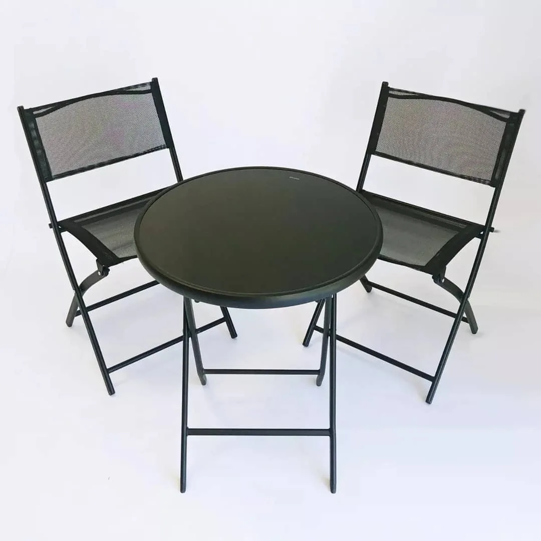 French Style Black Foldable Balcony Bistro Table Sets Apartment Balcony