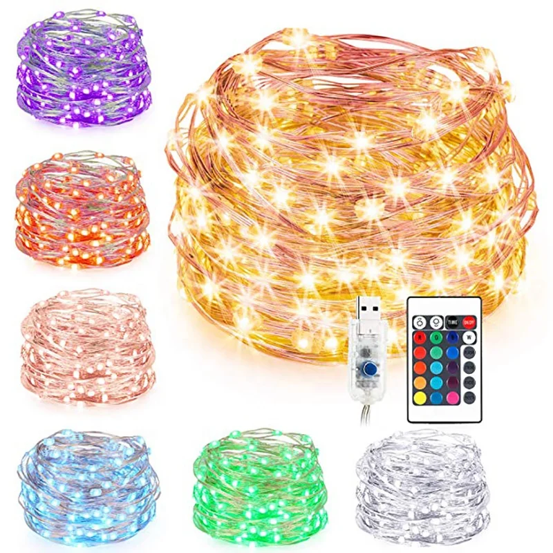 33ft 100 LEDs 16 Colors USB Powered Multi Color Changing String Lights with Remote for Holiday Decoration