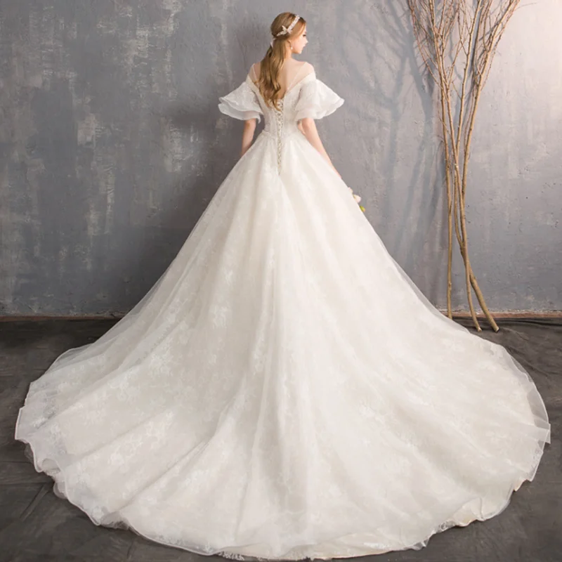 hot sale Sexy Wrap Bra Sleeveless Bride Dress White Strapless Lace Wedding Dress for bride Champagne color
