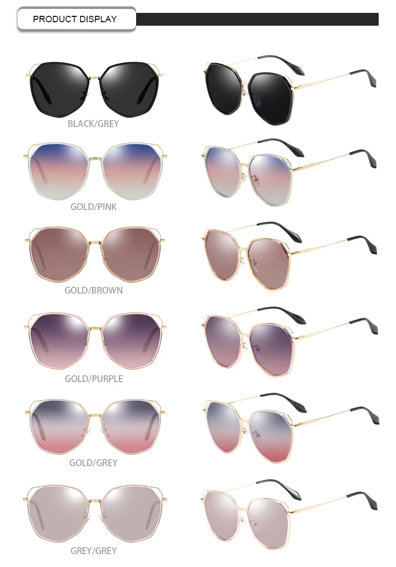 2019 Fashion curved round polarized sunglasses polygon frame women colorful fuqian eyewear