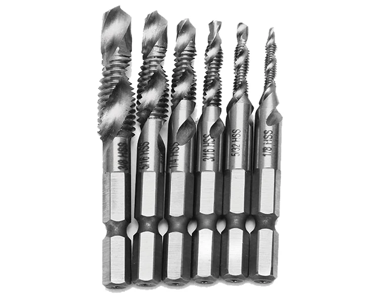 6Pcs Machine Use HSS Combination Drill and Taps Set for Metal Drilling Tapping Countersink