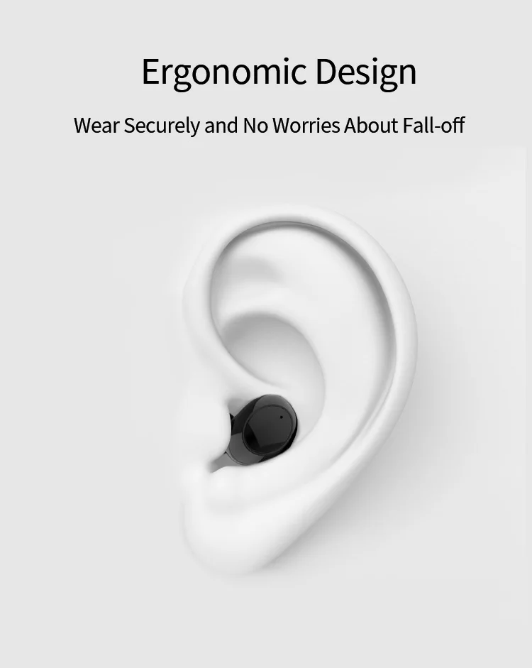 True Waterproof Earphones Y1 HD Stereo Sound Easy Pairing Bluetooth Headphones with 550mAh Charging Case for iOS and Android