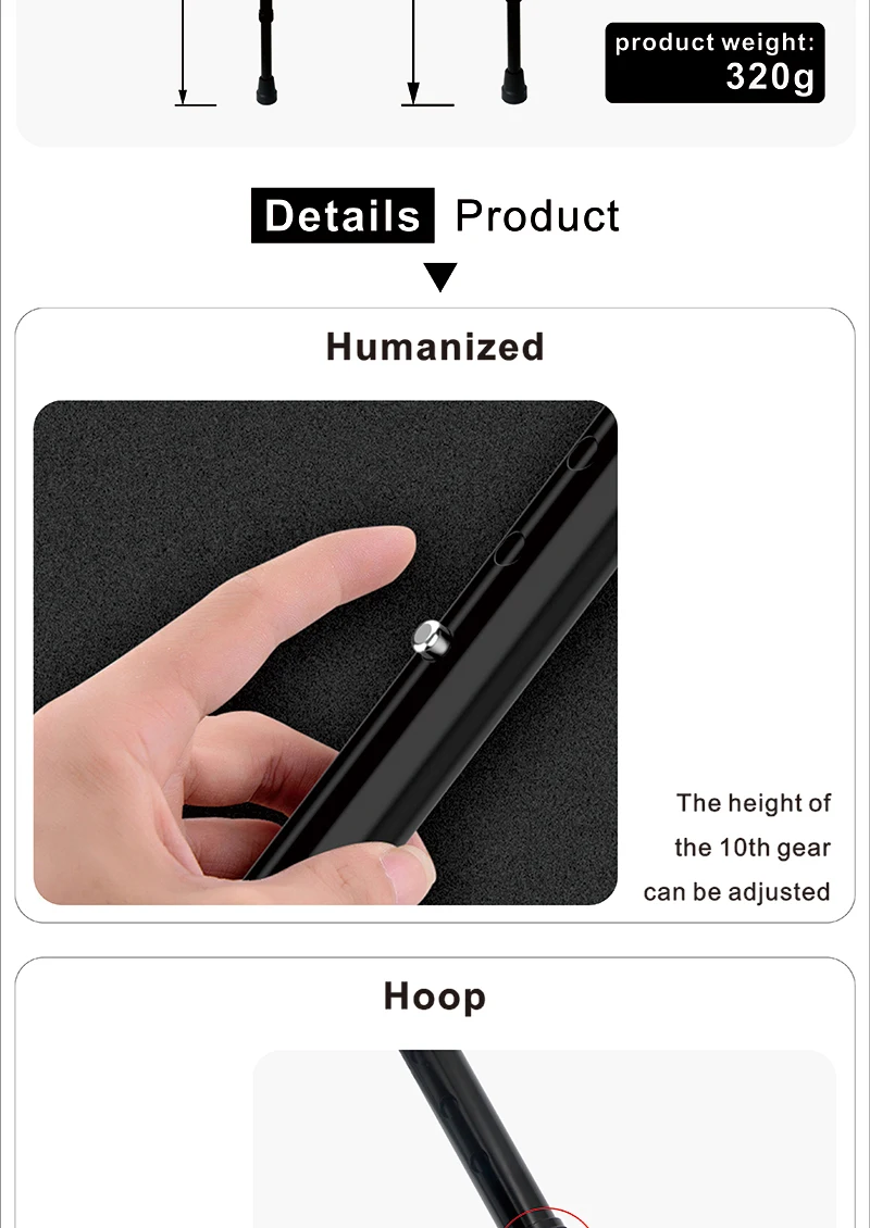 Aluminum Folding Walking Cane With LED Light with Radio with Alarm