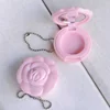 in stock 2018 cute flower shaped pink empty makeup compact blush lip balm container case with mirror and aluminum pan and chain