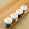 White and golden flower ceramic cabinet knobs with zinc alloy bace