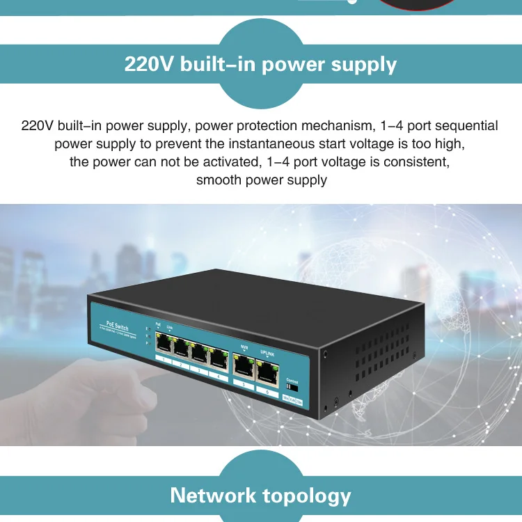 Sailsky 48v Switch Poe 100M Standard 4 Port Network Fast Ethernet Switch Poe Switch For Ap