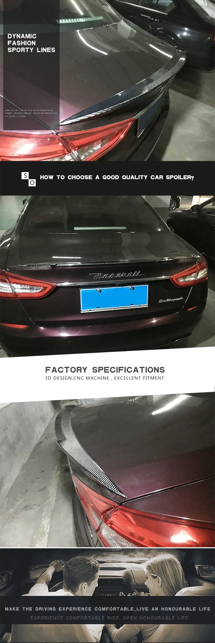 Aftermarket Custom Carbon Fiber Trunk Spoiler For Maserati Quattroporte
