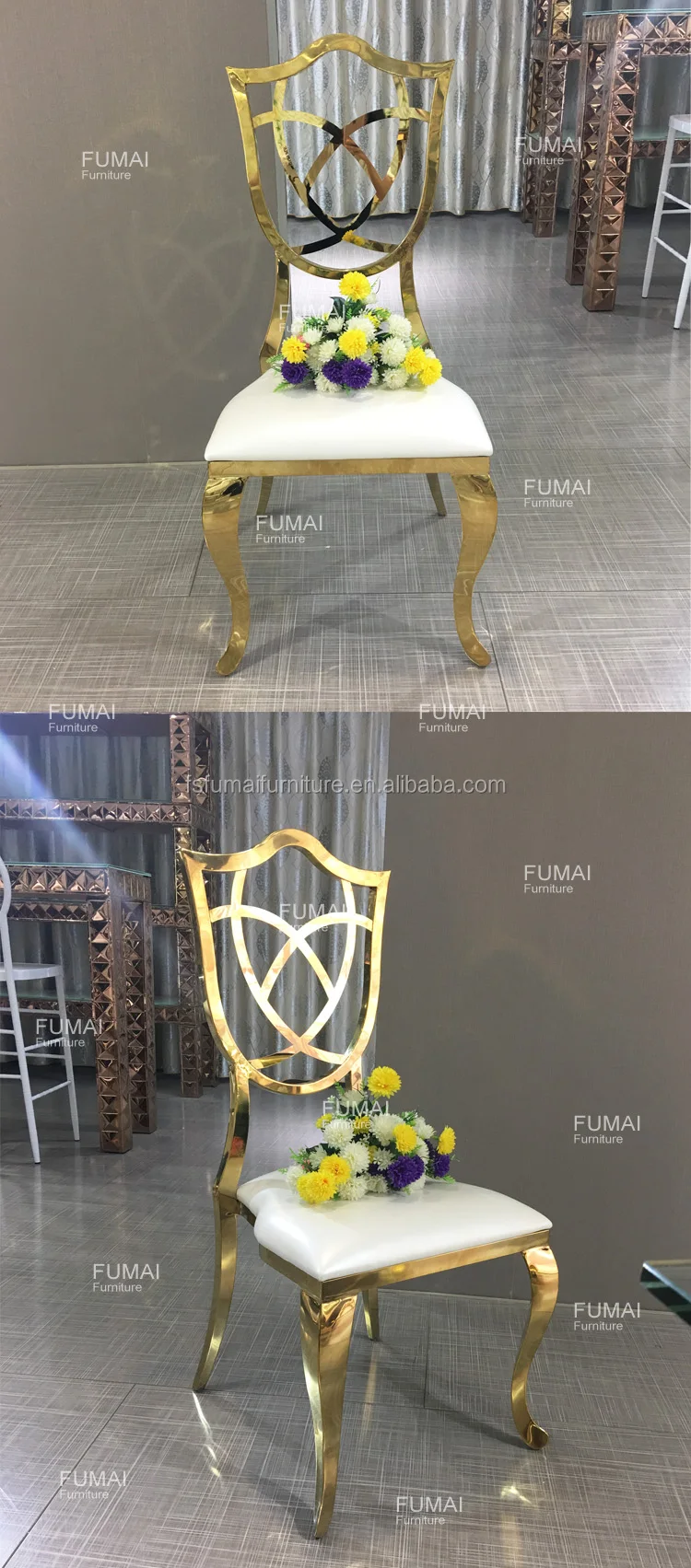 Event Furniture Stainless Steel Luxury Gold Royal Wedding Chair For