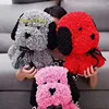 Custom Red Black White Teddy Bear PE Rose Sitting Dog with Big Ears in PVC Transparent Gift Box