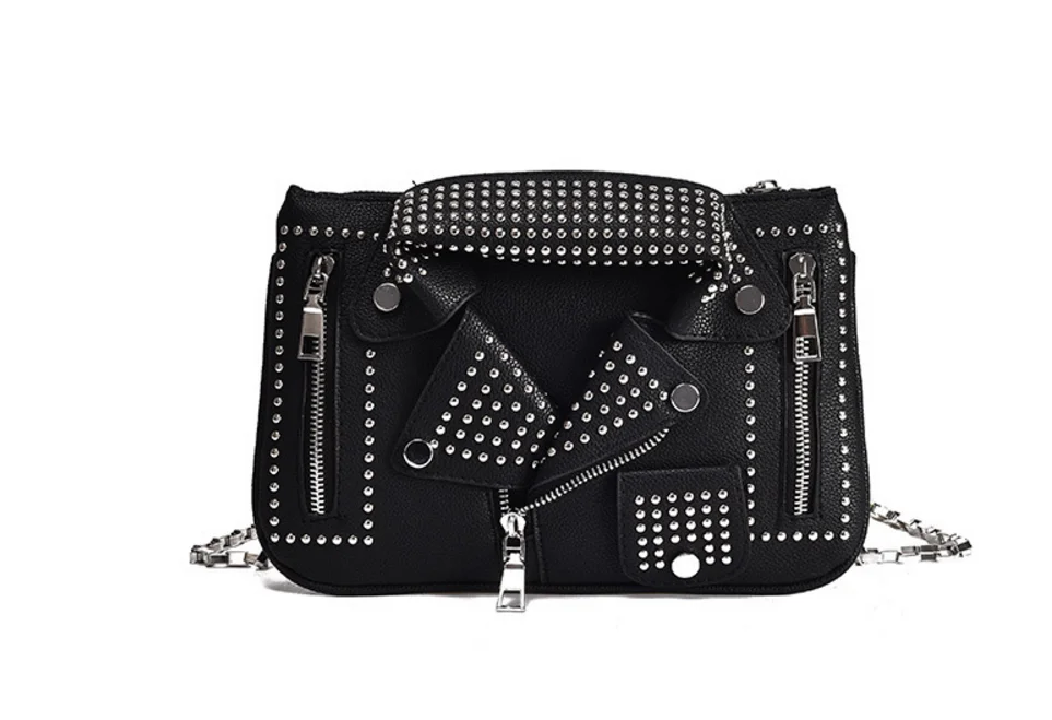 Fashion Korean Style Women Cheap Leather Rivet Decoration One Shoulder Strap Metal Chain Crossbody Messenger Bag/Handbag