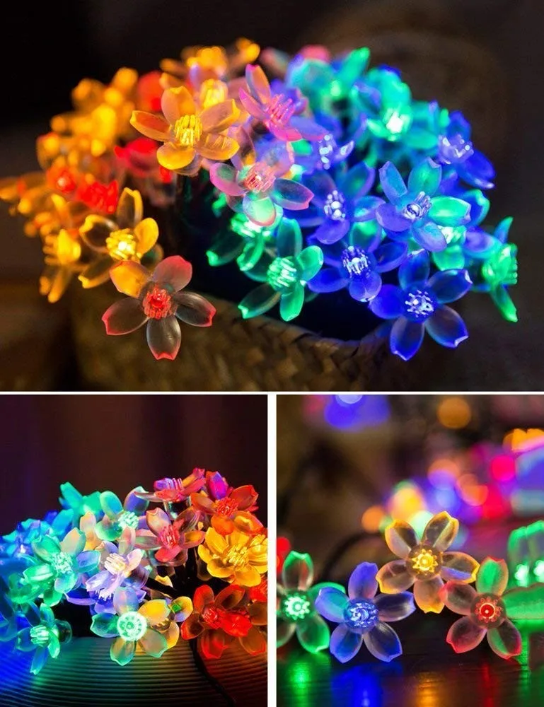 Solar Powered Plastic Flower Led String Lights - Buy Led Flower String ...