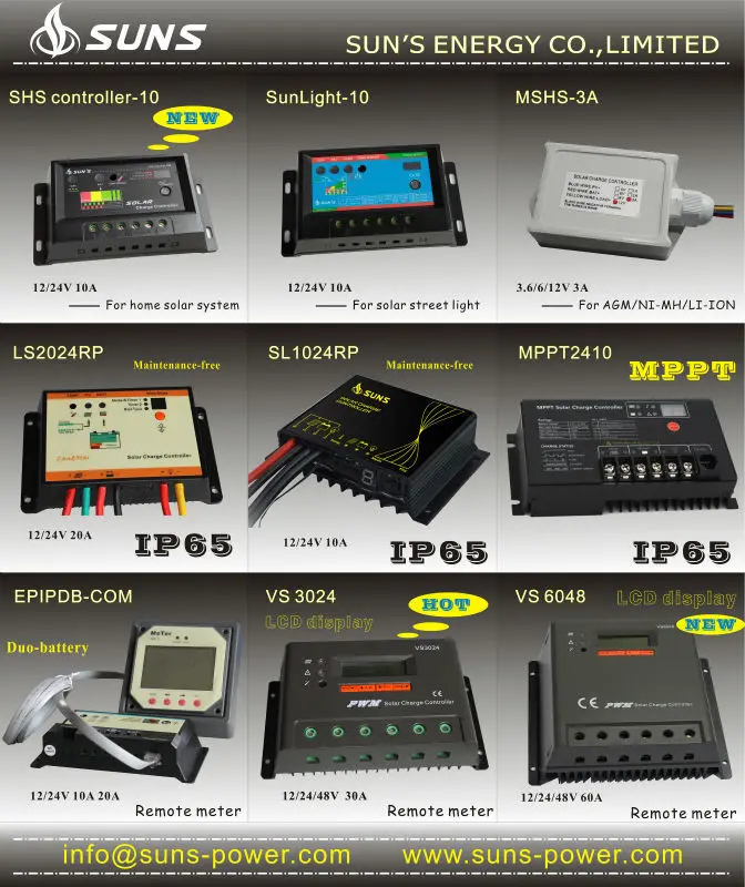 High Reliability 12v/24v System Voltage Auto Identification Solar Charge Controller With Light