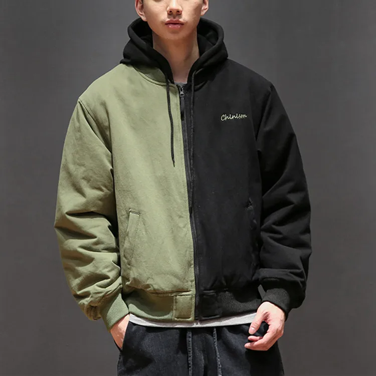 Men 100 Polyester Winter Embroidered Padding Hooded Bomber Jacket