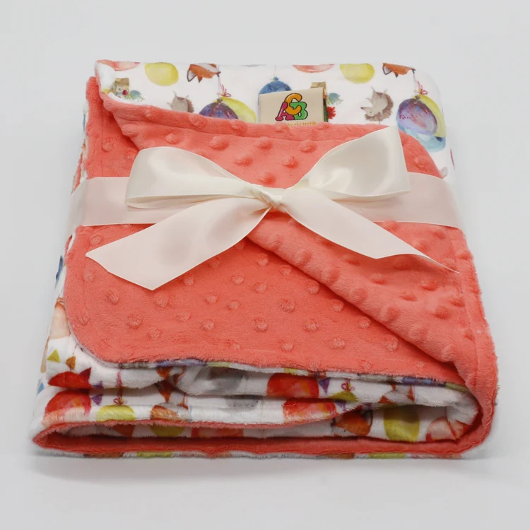 Free Shipping Winter Luxury Printed Minky Blanket With Dotted Backing