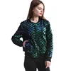 New Spring Autumn Women Sequin Coat Green Bomber Jacket Long Sleeve Zipper Streetwear Jackets Casual Basic Y10937