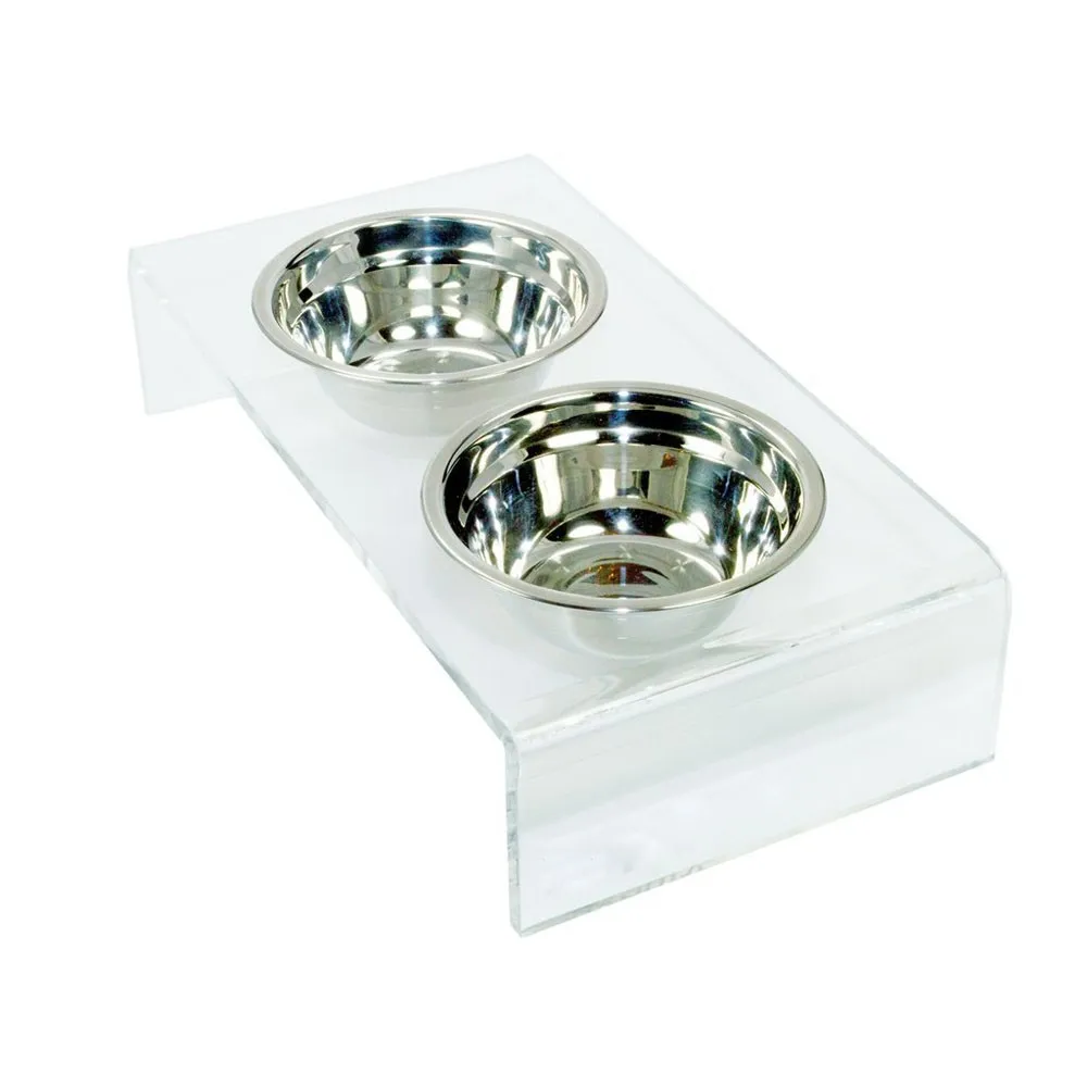 Clear Acrylic Pet Dinner Table Dog Cats Bowls Holder Feeders Table