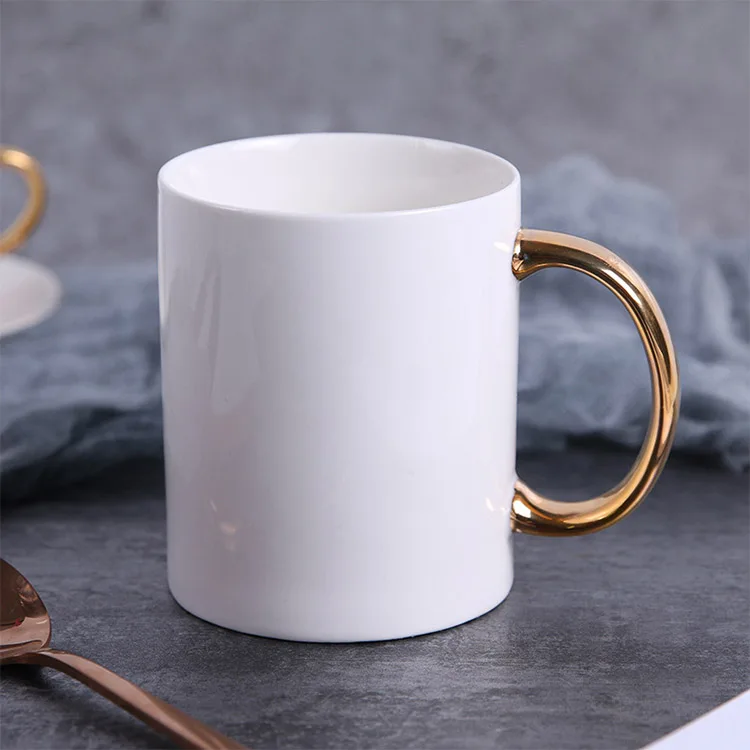 White Ceramic Coffee Mug Plating Gold Handle Mugs Creative Milk Cup Tea