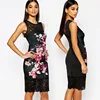 2016 Women Spring summer pencil Bodycon Party Dresses Floral Dresses Lace hollow out Tie Dye Flora Print Dress