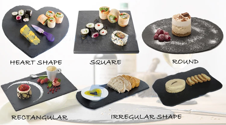 Promotional various shapes natural slate stone serving food tray in restaurant hotel