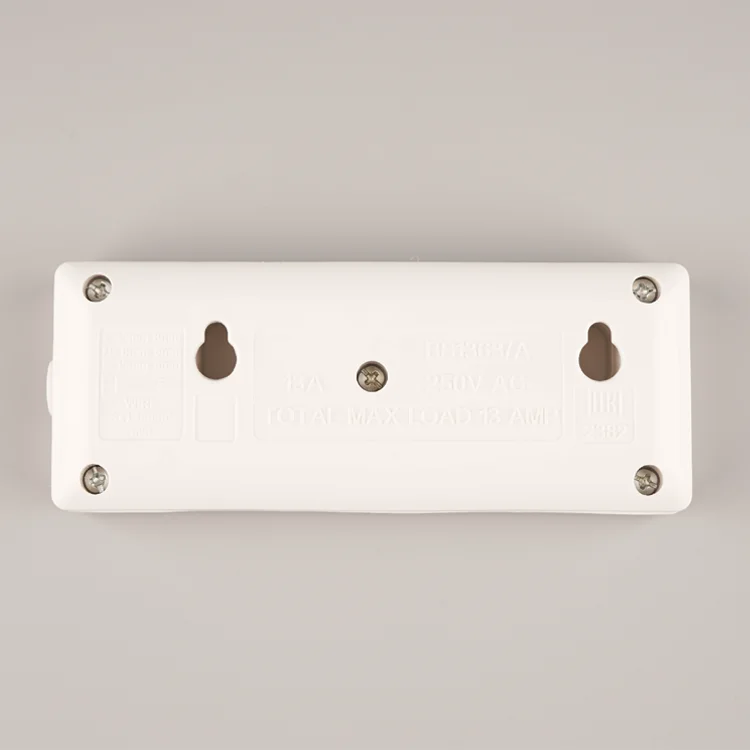 Wk 2way Extension Lead White Cord 13a Uk Plug Socket Wall Mount Slots With 2 Meters 1.25mm