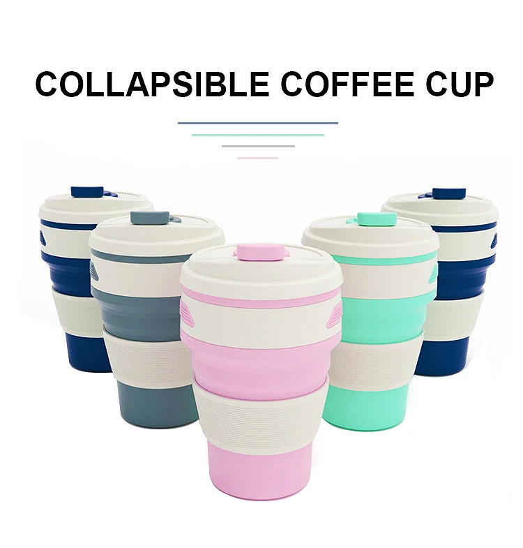 BPA free  350ML travel  silicone reusable foldable folding  collapsible coffee cup