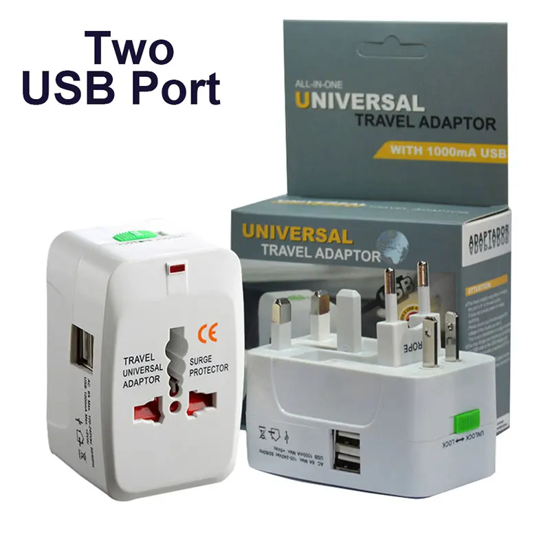 Us Eu Uk Adaptor International Universal Travel Adapter With 2 Usb