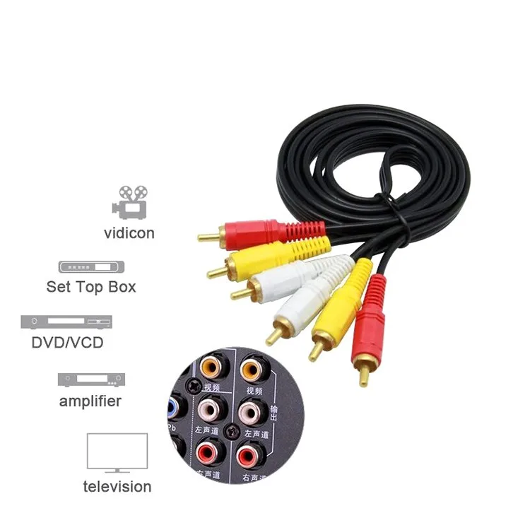 High Grade Black 1.5m Ofc 3rca To 3rca Cable Audio Video Rca Cable For