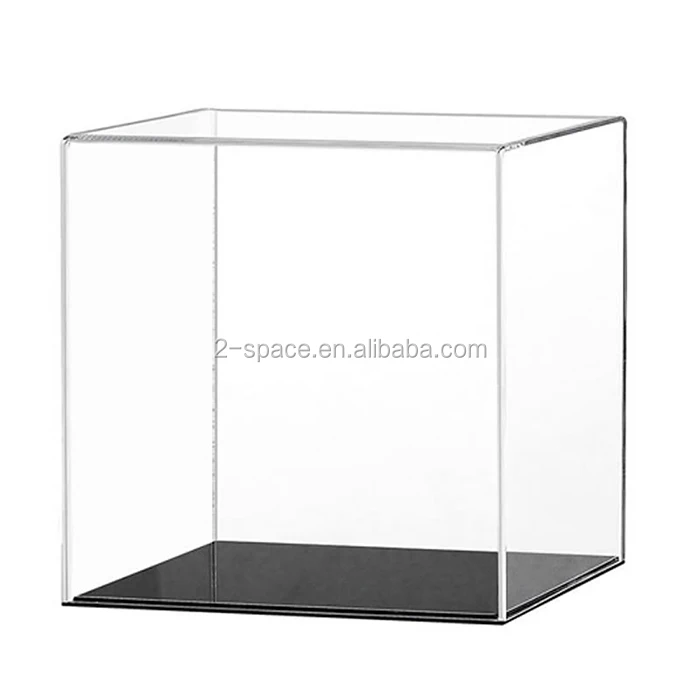 Clear Acrylic Cube Black Base Square Perspex 6 Sided Display Box - Buy ...