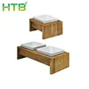 Bamboo Wooden Sturdy Raised Dog Feeder by Bowsers Elevated Pet Puppy Bowl Stand