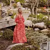 A3069 Migo 2019 New Style Red Chiffon Floral Print Short Sleeve Lace Up Maxi Evening Dress For Women Party Wear