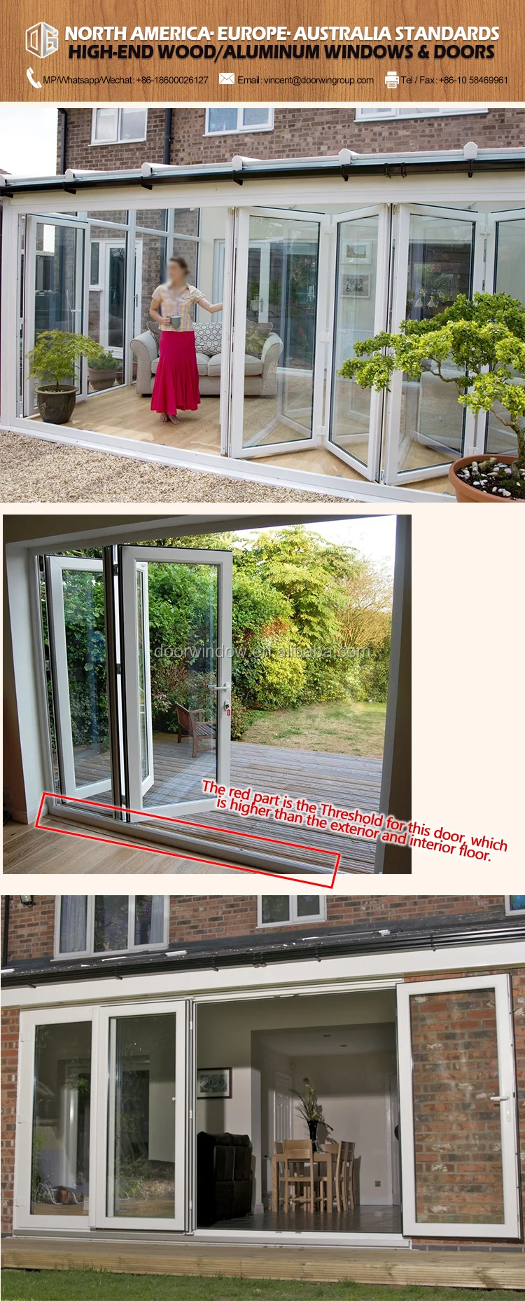 Well Designed Shanghai factory Heat Insulation Folding window and Door Aluminium bi-fold windows doors Accordion