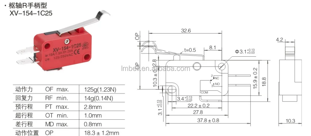 V-154-1C25 Simulated R shape lever 16a 250v micro switch 10t85 5e...