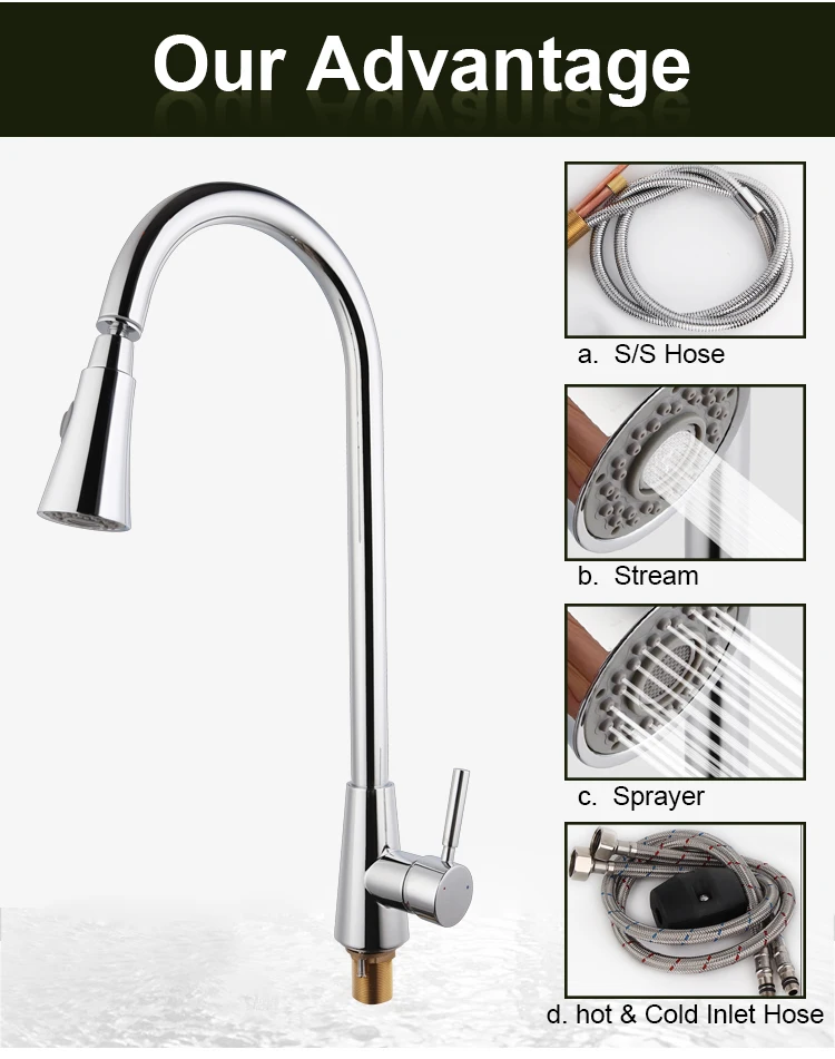 Popular Bar Faucets with Pull Down Sprayer Watersaving Brushed Steel Kitchen Tap