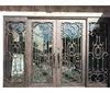 Four pane wrought iron doors, iron double door with two sidelights