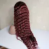 100% Unprocessed Virgin 99J Color Human Hair Wet And Wavy Cheap Lace Front Wig With Silk Top