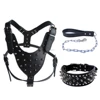 Studded Genuine Leather Dog Harness Collar and Leash Set