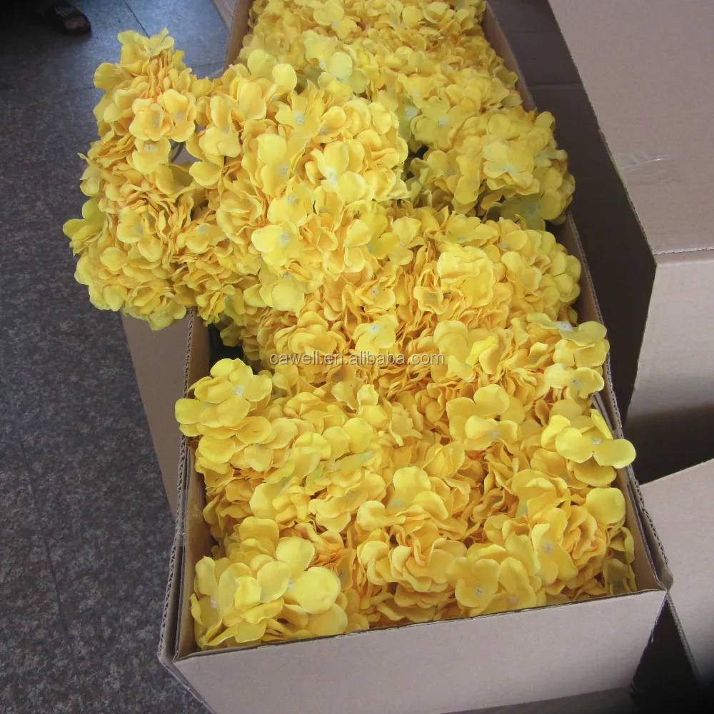 Guangzhou Flower Wholesale 7 Heads Yellow Artificial Silk Hydrangea