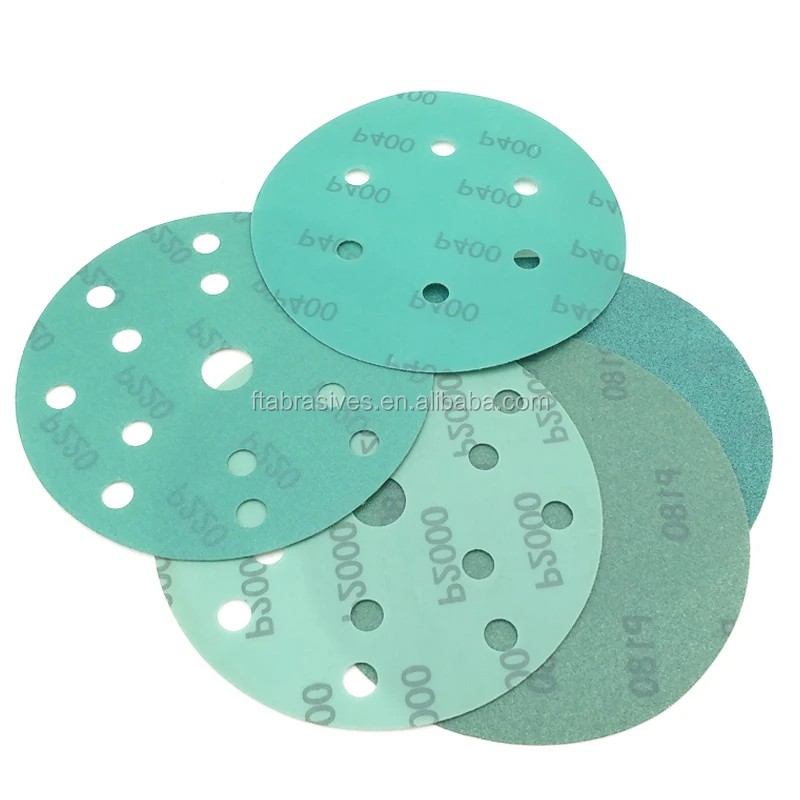 125mm With Or Without Holes Green Film Base Hook And Loop Sandpaper