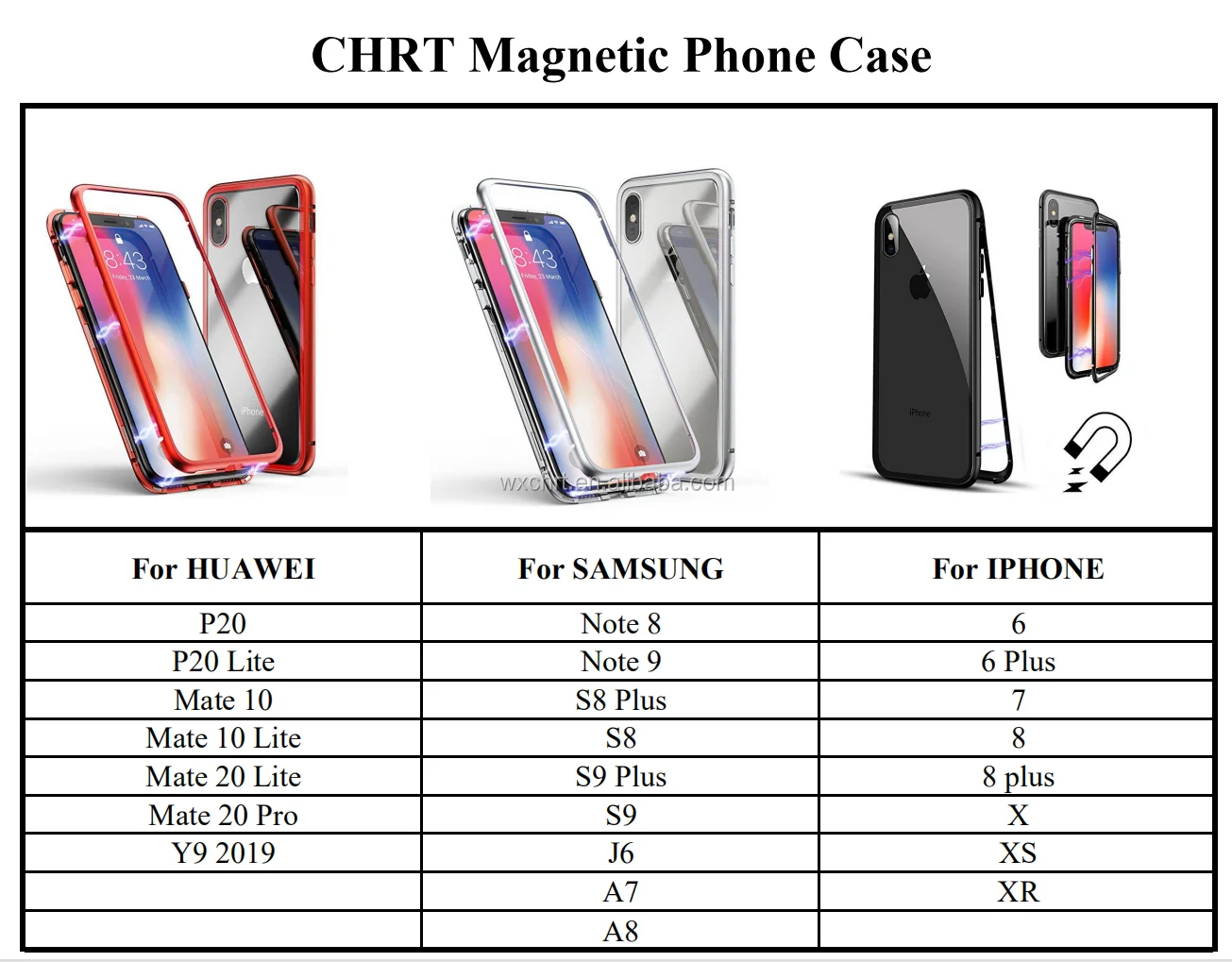 CHRT Newest Metal Frame Tempered Glass Back Magnetic Absorption Technology Magnetic Mobile Phone Case for iPhone X