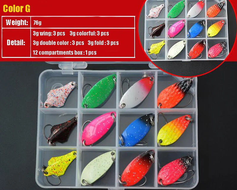 12 Pcs/set Metal Spoon Lure Fishing Fish Bait Kit Spoon Lure Set Buy
