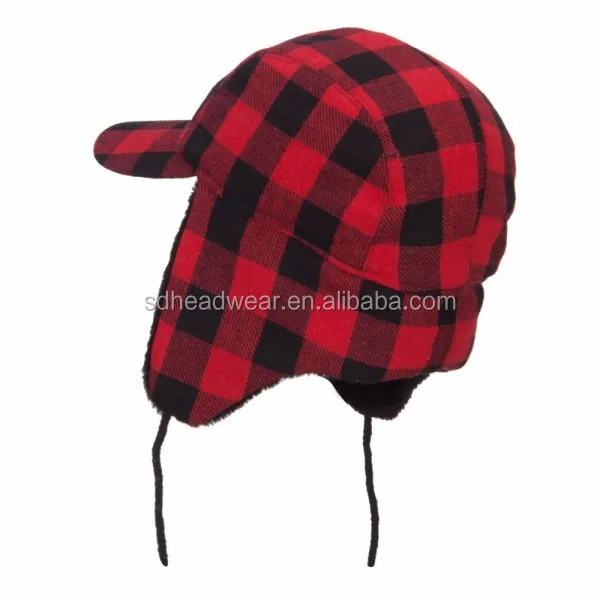 red plaid hat with ear flaps