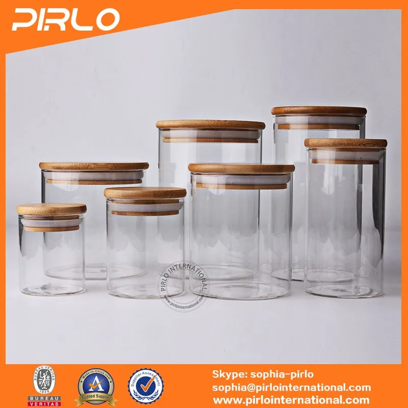 Light Weight Transparent Airtight Heat Resisting Mason Jar Glass Food Jar With Bamboo Lid