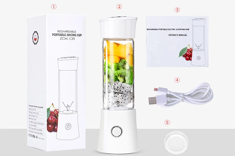 Zdk C8 480ml 100w High Borosilicate Glass Chopper Baby Food Mixer Usb