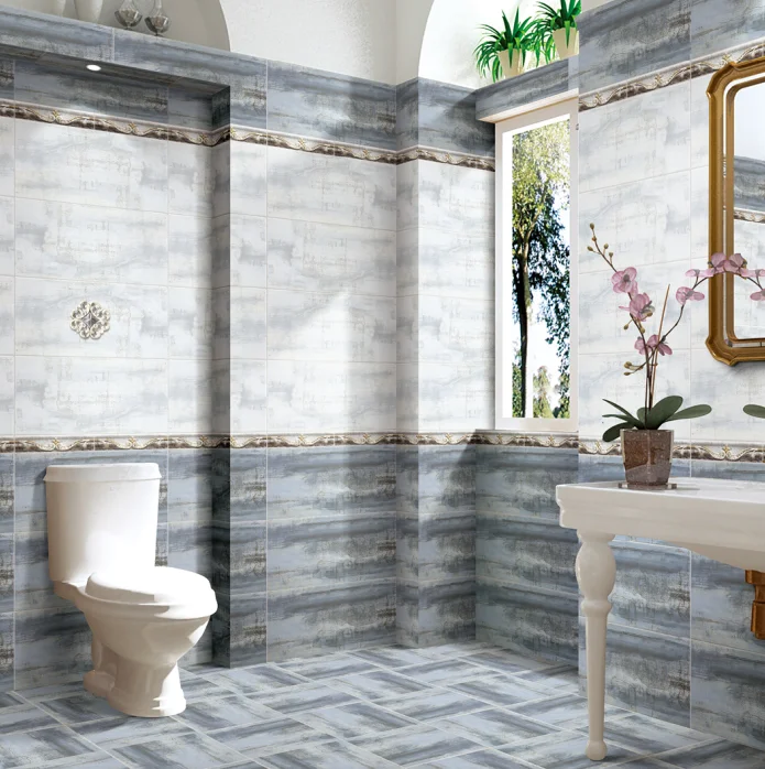 Light blue matt surface toilet wall tiles designs ande washroom