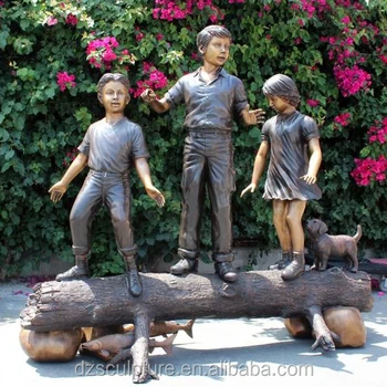 Bronze Outdoor Kinder Gartenfiguren 3 Jungen Und Madchen Mit Hund